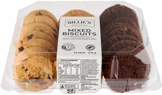 Billie's Bakehouse Anzac, Choc Chip & Double Choc Mixed Biscuit Tray (24 pks)