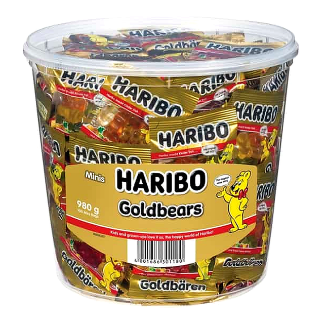 Haribo Gold Bears 100 Mini Bags Gummies Tub (980 g)