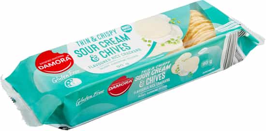 Damora Thin & Crispy Sour Cream & Chives Flavoured Rice Crackers (90 gs)