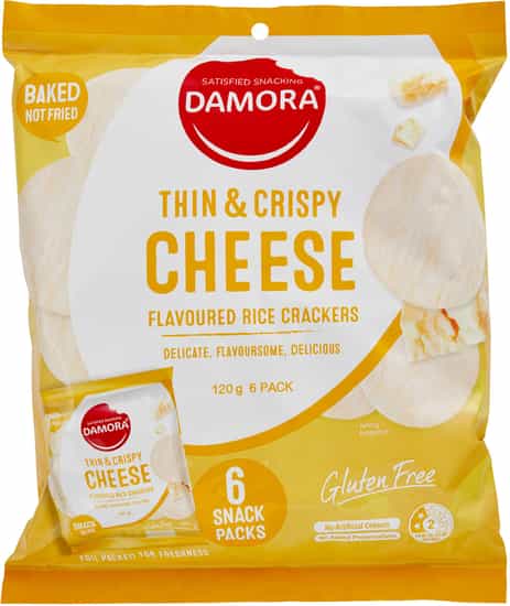 Damora Thin & Crispy Cheese Rice Crackers 6 Pack (120 gs)