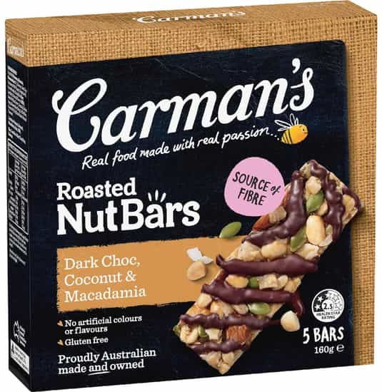 Carman's Dark Chocolate, Coconut & Macadamia Nut Bars (160 g × 5 pks)