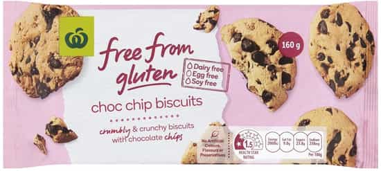 Woolworths Free From Gluten Chocolate Chip Biscuits (160 gs)