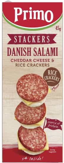Primo Danish Salami with Cheddar Cheese & Rice Crackers (45 gs)
