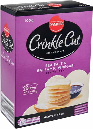Damora Crinkle Cut Rice Crackers Sea Salt & Balsamic Vinegar (100 gs)