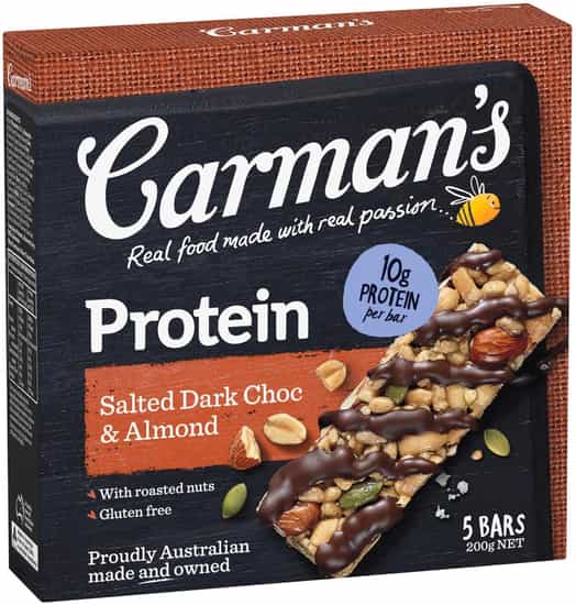 Carman's Gluten Free Salted Dark Choc & Almond Protein Bars (200 gs)