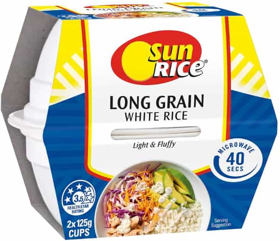 SunRice Microwave Long Grain White Rice Cups (125 g × 2 pks)