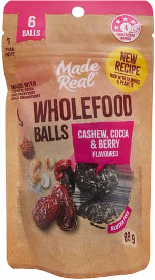 Made Real Wholefood Balls Cashew, Cocoa & Berry (69 gs)