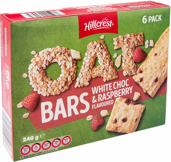 Hillcrest White Choc & Raspberry Oat Bars 6 Pack (240 gs)