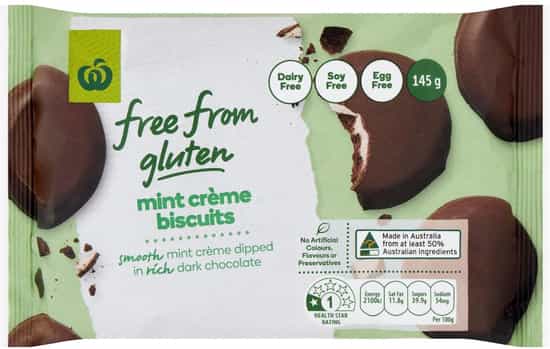 Woolworths Gluten Free Mint Creme Biscuits (145 gs)