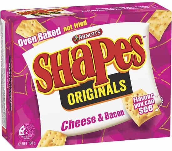 Arnott's Shapes Oven Baked Originals Cheese & Bacon Cracker Biscuits (180 gs)