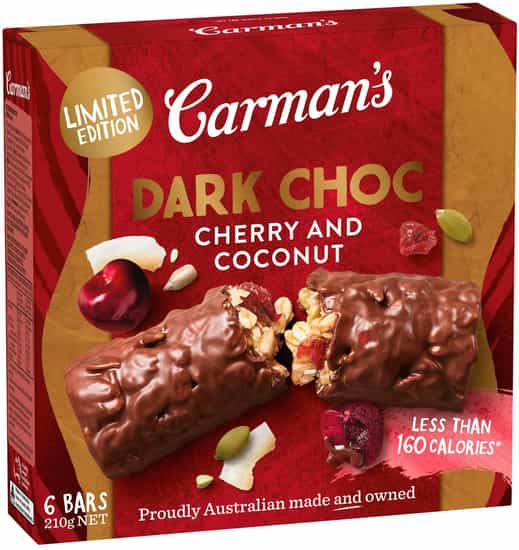 Carman's Dark Choc Cherry & Coconut Muesli Bars (35 g 6 pks)