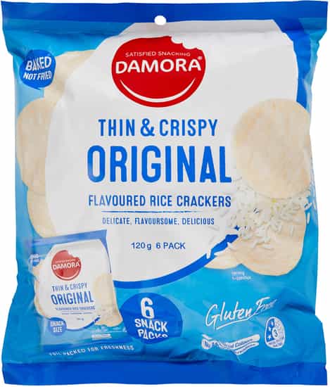 Damora Thin & Crispy Original Rice Crackers 6 Pack (120 gs)