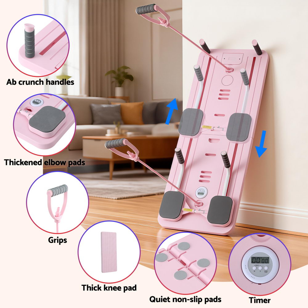 Everfit Pilates Board Foldable Reformer Multi Functional Exercise Trainer Pink