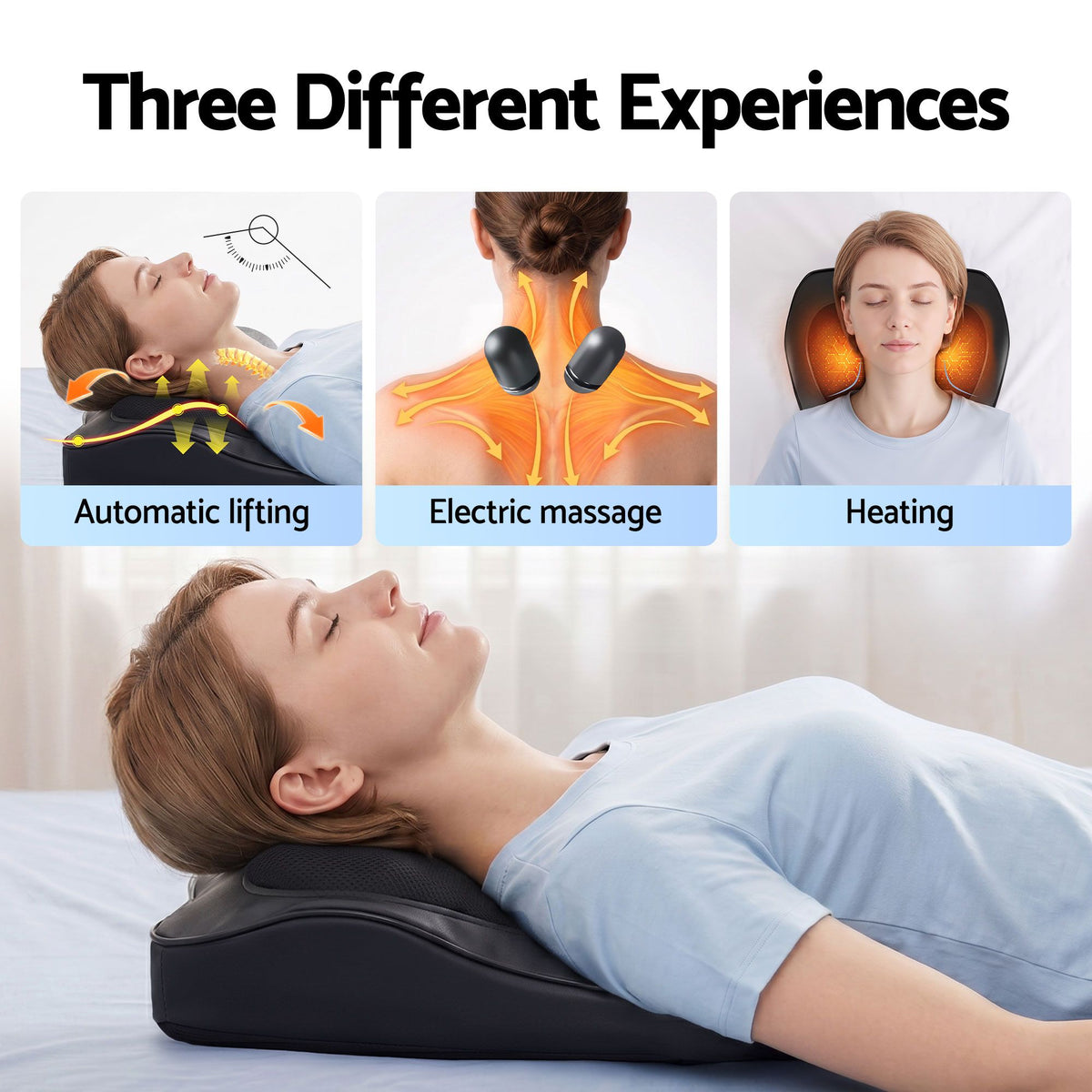 Livemor Back Massager with Heat and Traction, Neck and Shoulder Massage Pillow, Ergonomic Backrest for Office Chair & Sofa, Lumbar Support Cushion with 2-Level Thermal Relief, 6 Modes for Cervical & Full Body Pain Relief, Large
