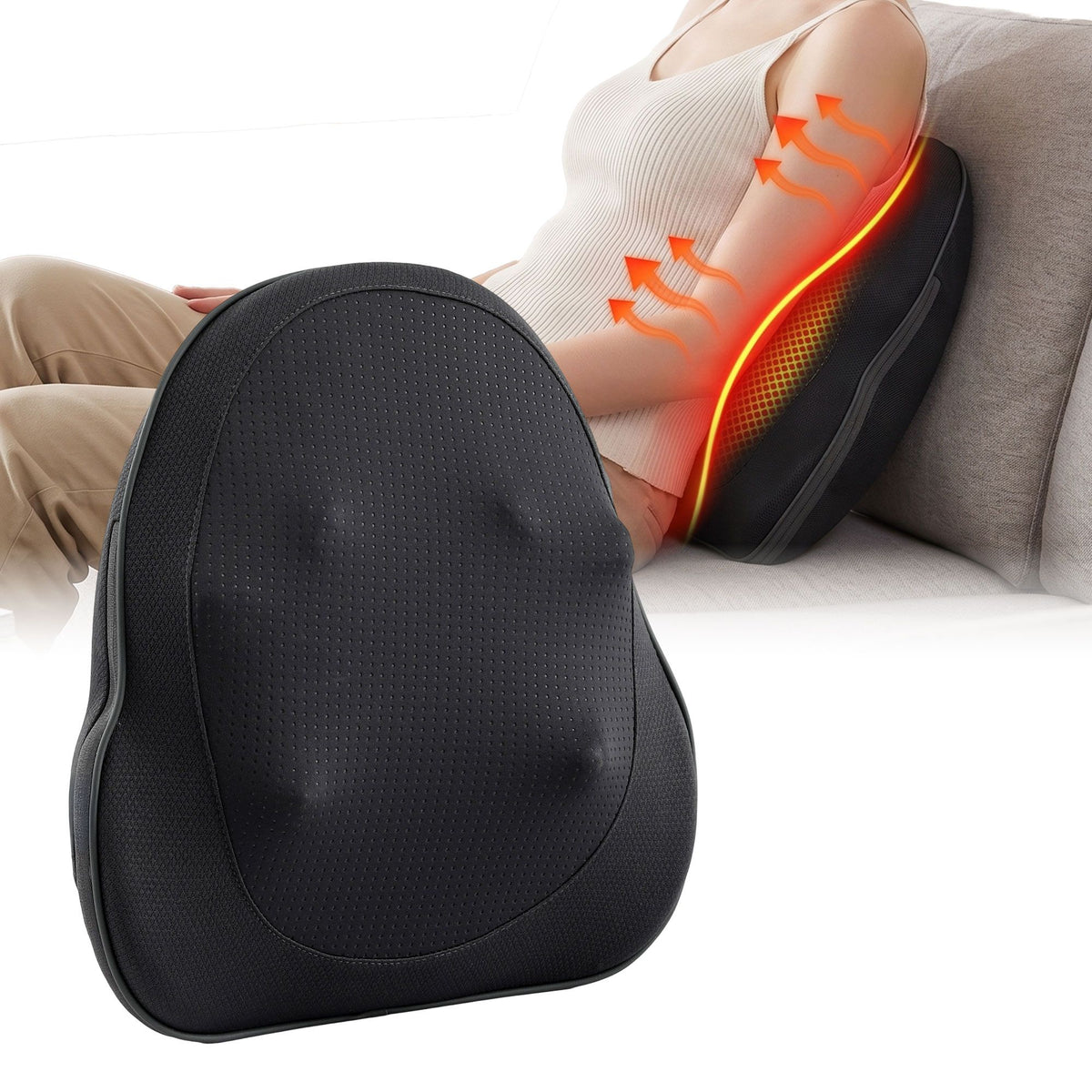 Livemor Back Massager with Heat, Cordless Electric Neck & Shoulder Massager Pillow, 3-Speed Deep Tissue Kneading for Lumbar, Thigh & Calf, Portable Muscle Relief for Home & Office Use