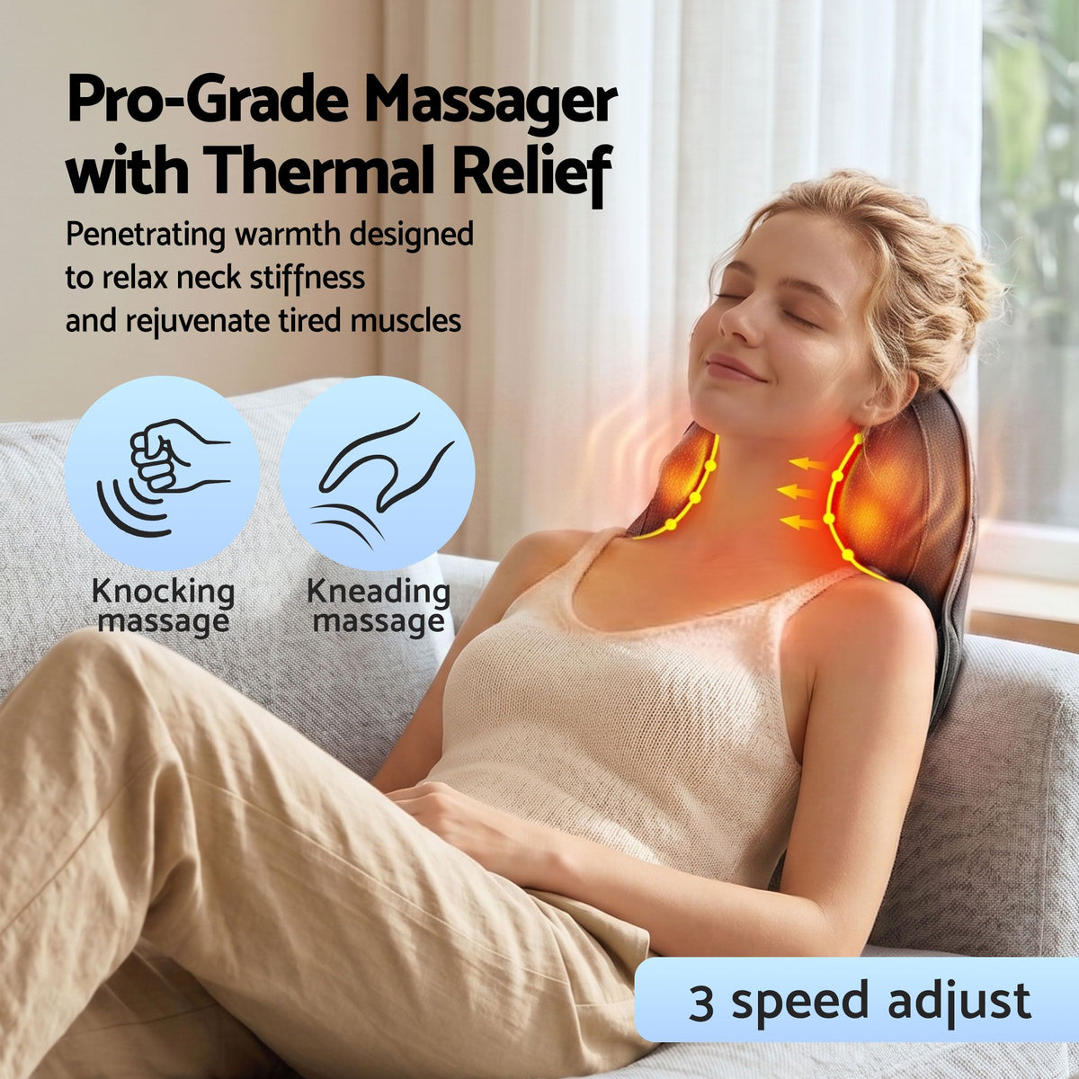 Livemor Back Massager with Heat, Cordless Electric Neck & Shoulder Massager Pillow, 3-Speed Deep Tissue Kneading for Lumbar, Thigh & Calf, Portable Muscle Relief for Home & Office Use
