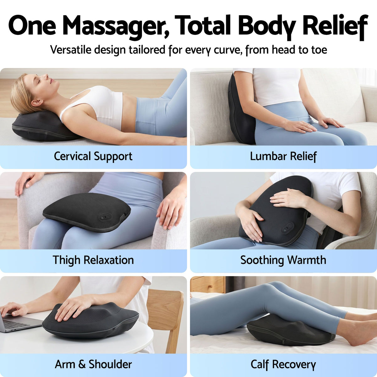 Livemor Back Massager with Heat, Cordless Electric Neck & Shoulder Massager Pillow, 3-Speed Deep Tissue Kneading for Lumbar, Thigh & Calf, Portable Muscle Relief for Home & Office Use