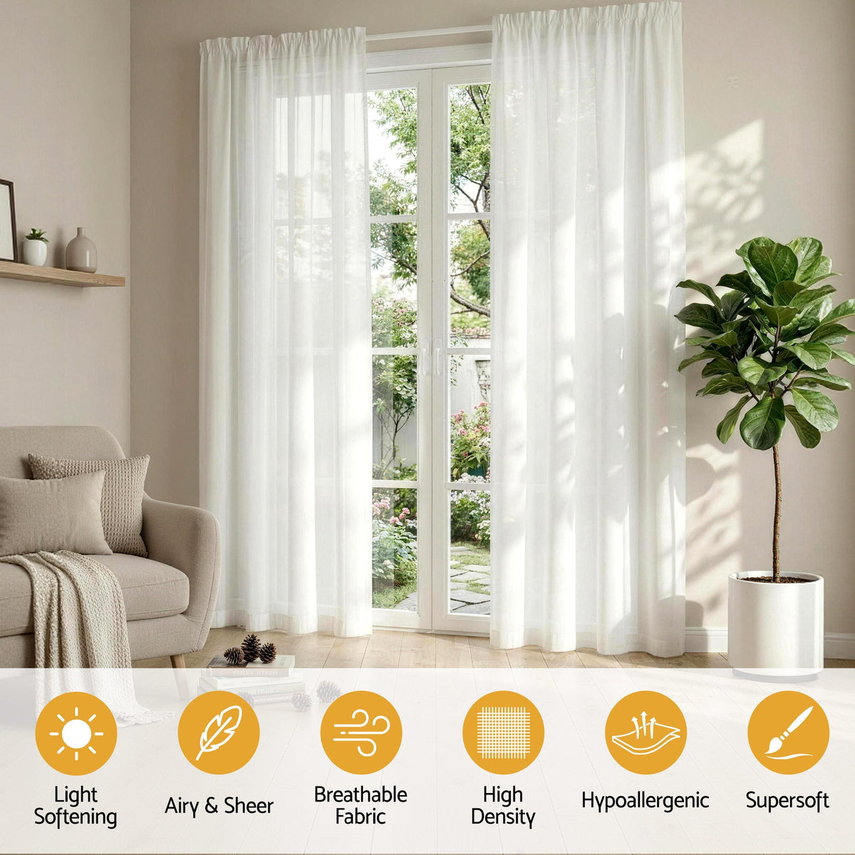 Artiss Blockout Curtains 2X 132x213cm Light Filtering Window Drapes Rod Pocket