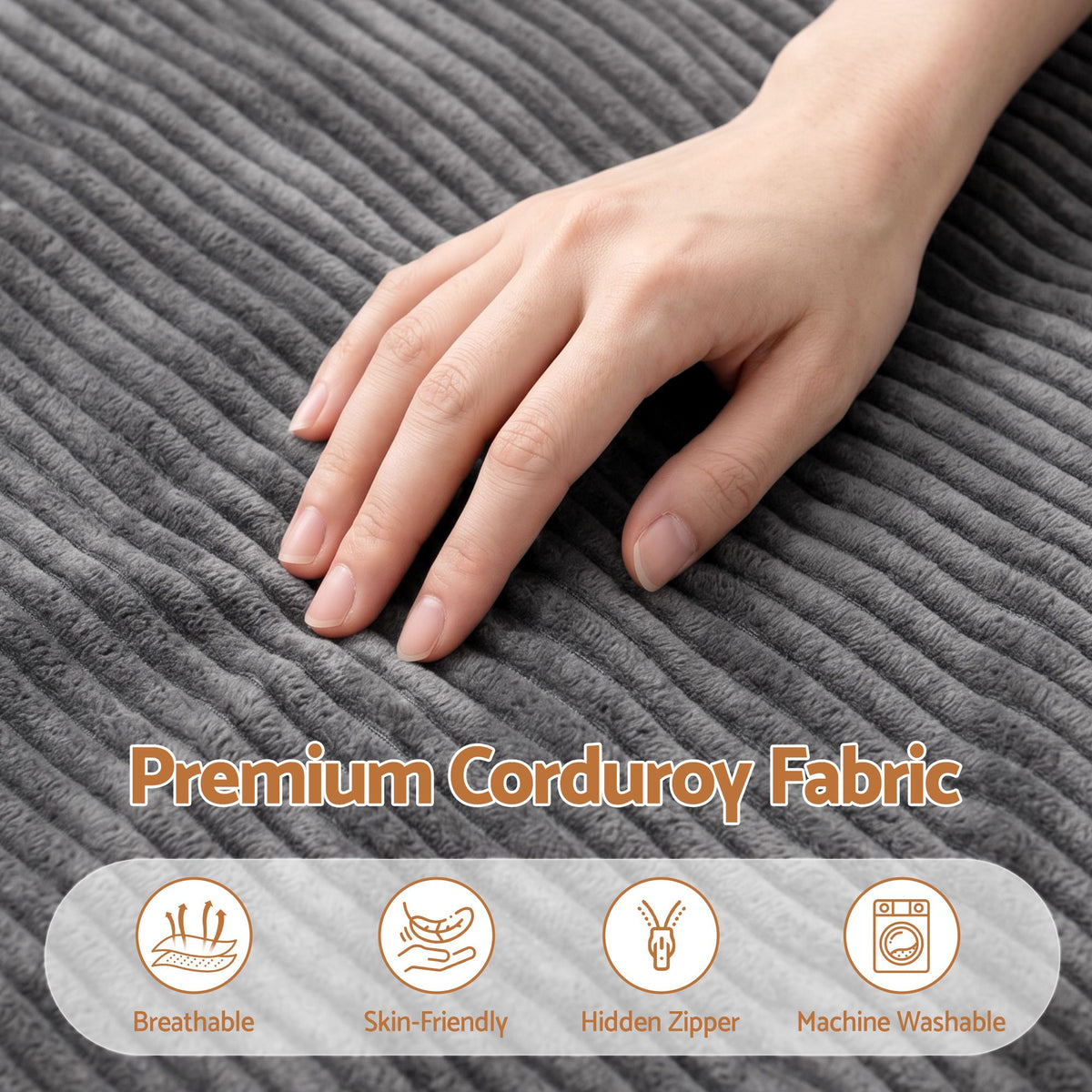 Artiss 3 in 1 Bean Bag Chair Cover (No Filler) Convertible Bean Bag for Adults, Corduroy Stuffed Animal Storage Bean Bag Cover Washable for Living Room Bedroom, Grey