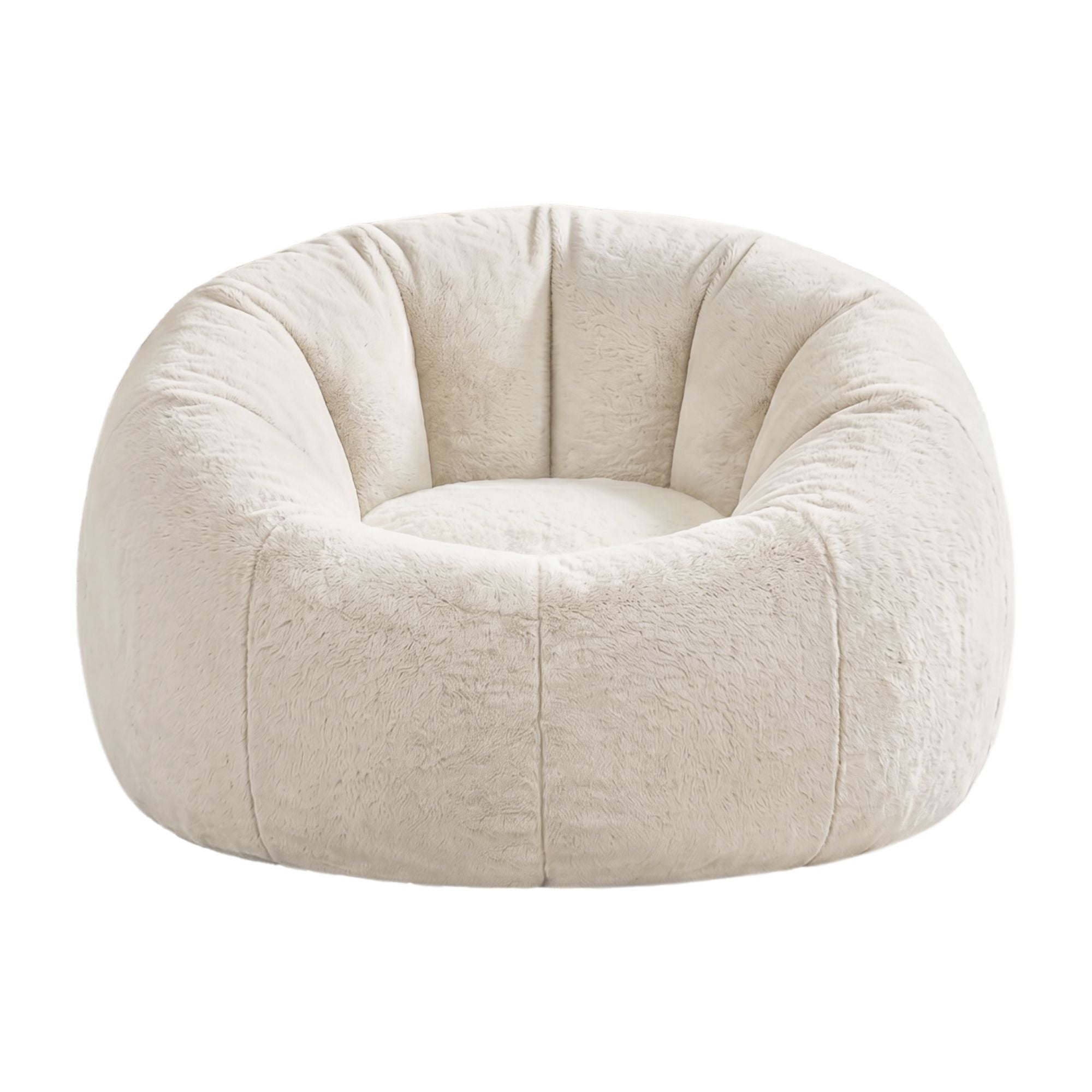 Artiss Bean Bag Chair Cover (No Filler) Soft Faux Fur Beanbag Round Sofa Beige