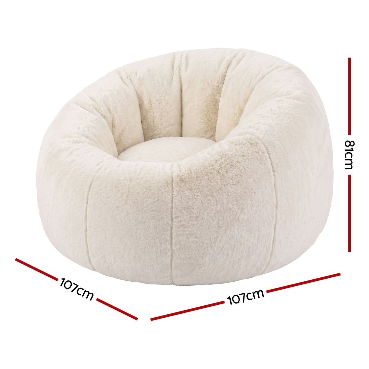 Artiss Bean Bag Chair Cover (No Filler) Soft Faux Fur Beanbag Round Sofa Beige