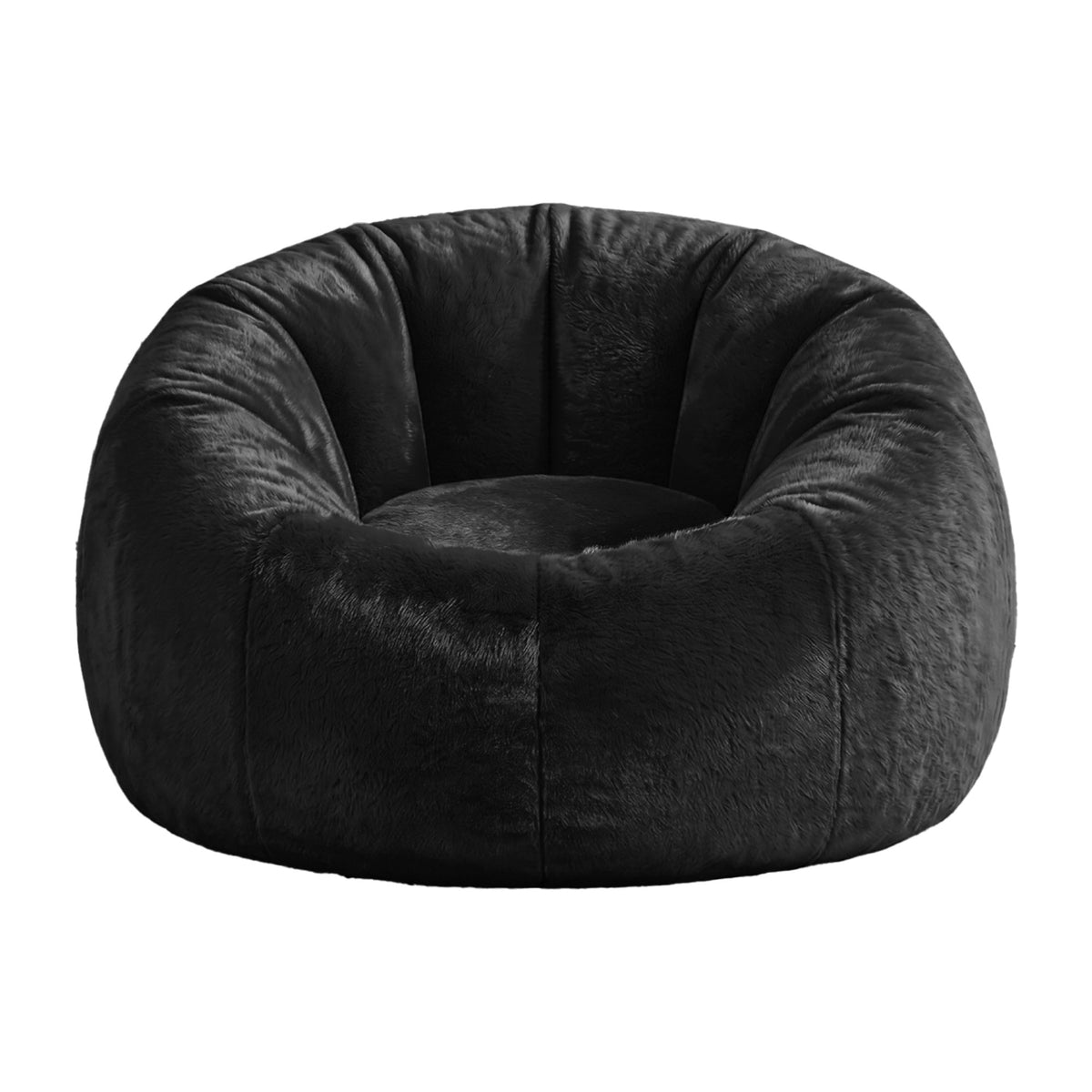 Artiss Bean Bag Chair Cover (No Filler) Soft Faux Fur Beanbag Round Sofa Black