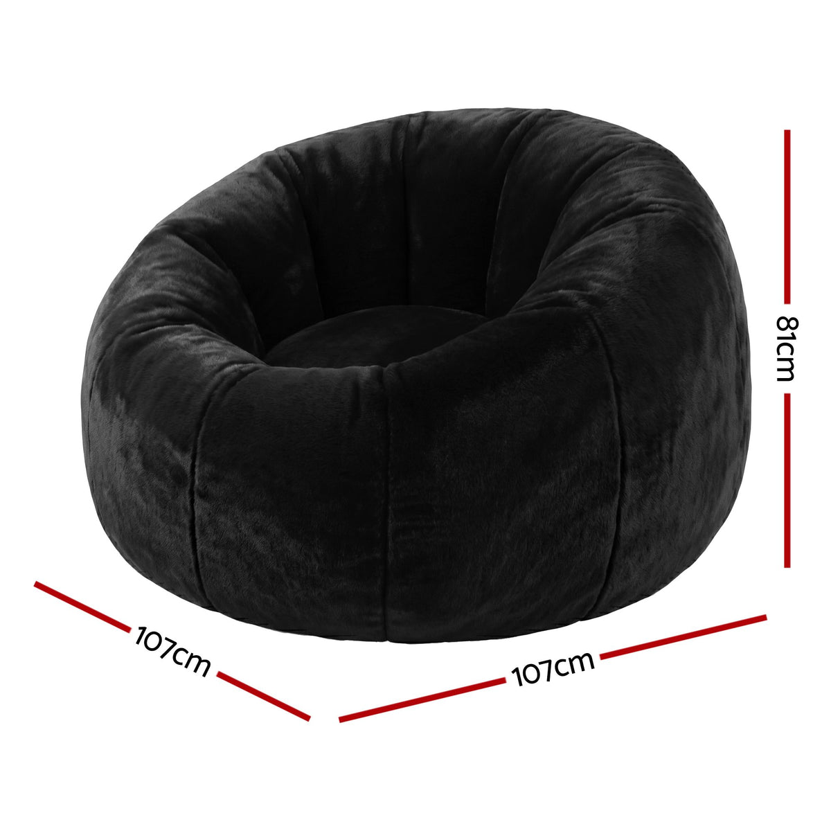 Artiss Bean Bag Chair Cover (No Filler) Soft Faux Fur Beanbag Round Sofa Black