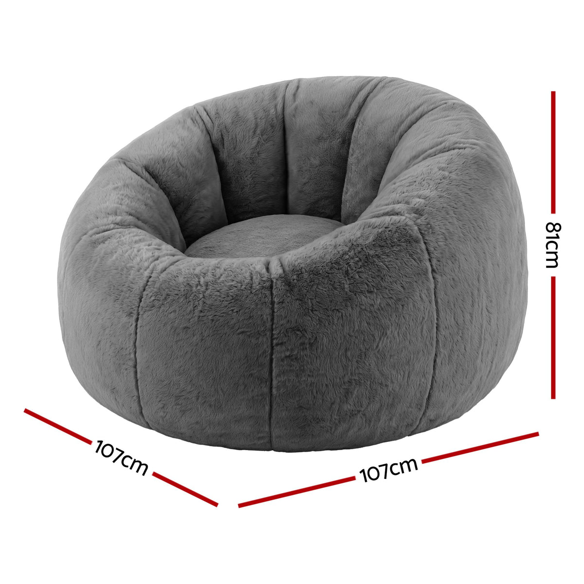 Artiss Bean Bag Chair Cover (No Filler) Soft Faux Fur Beanbag Round Sofa Grey