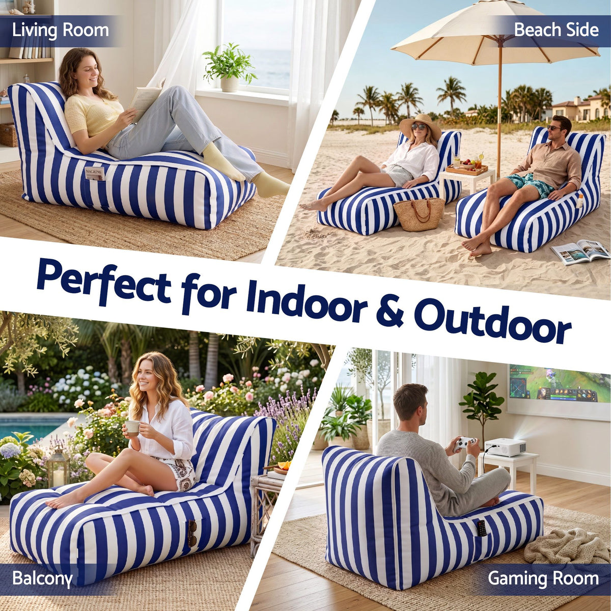 Artiss Outdoor Bean Bag Chair Splash-Proof Washable Blue - 600200