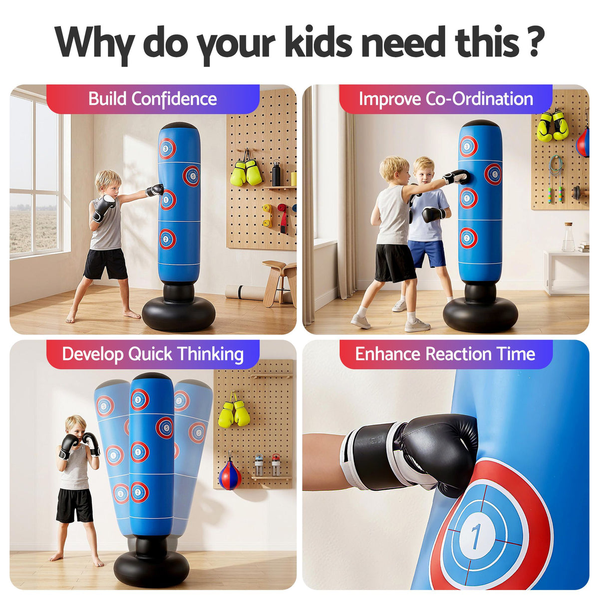 Everfit Freestanding Punching Bag Boxing Stand Inflatable Fitness 164cm Blue