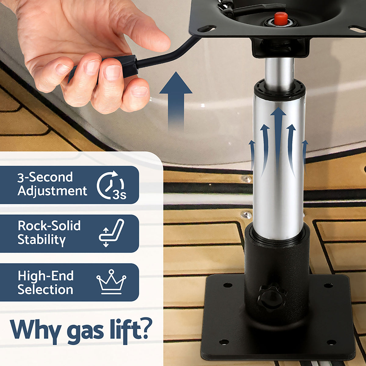 Seamanship Boat Seat Pedestal 34–46cm Adjustable Gas - BS-PED-GL-3446-BKX2