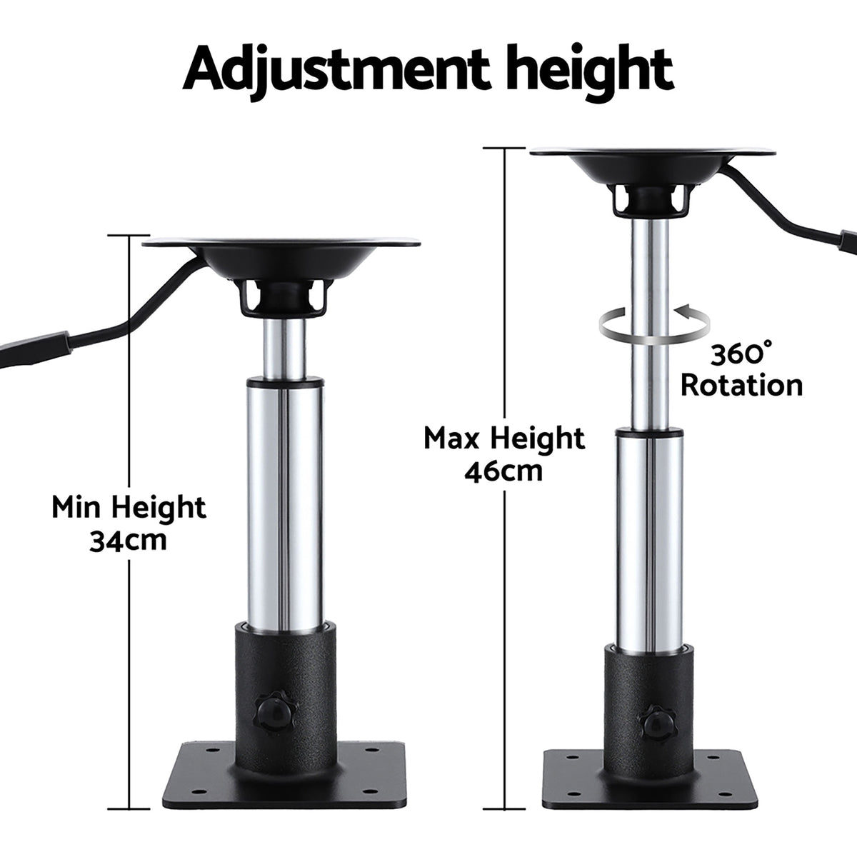 Seamanship Boat Seat Pedestal 34–46cm Adjustable Gas - BS-PED-GL-3446-BKX2