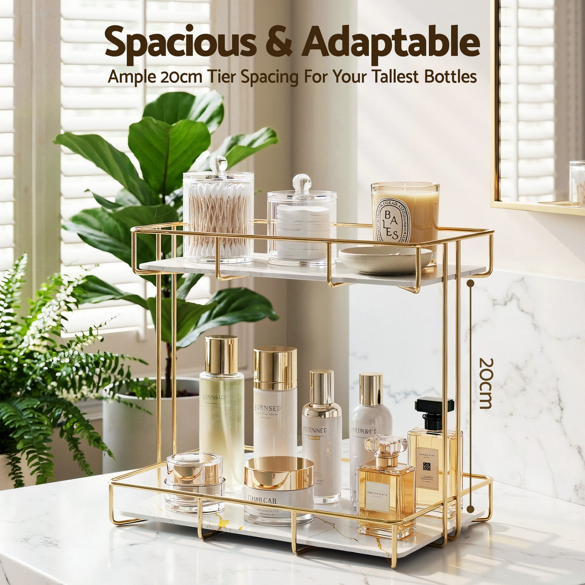 Artiss Bathroom Storage Rack 2 Tier Corner Organiser Gold Marble Look