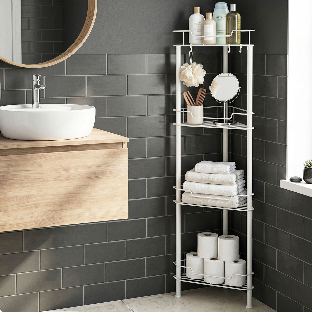 Artiss 4 Tier Floor Standing Corner Shower Caddy Bathroom Organizer White