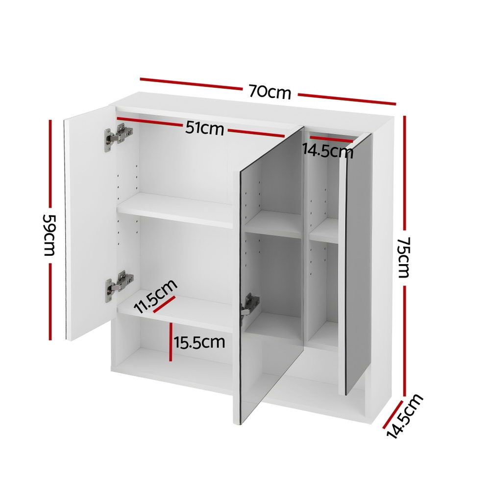 Cefito Bathroom Mirror Cabinet Medicine Adjustable Shelves Wall Hung 70 - 347801