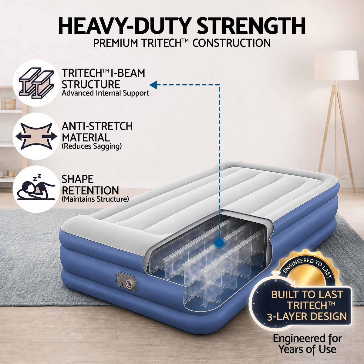 Bestway Air Mattress Inflatable Bed 46cm Airbed Single Blue