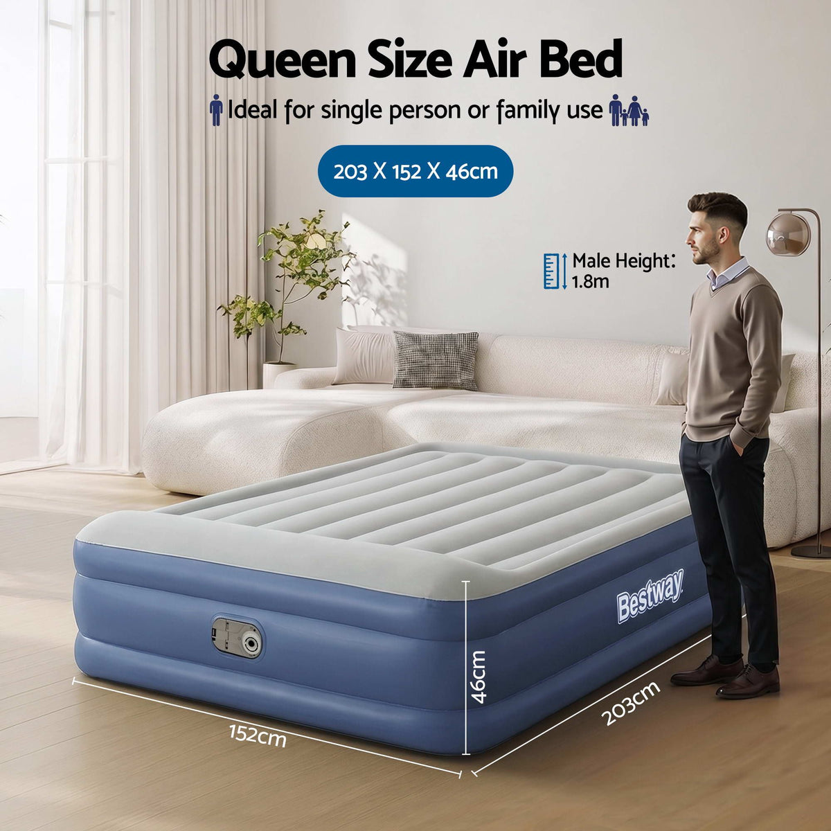Bestway Air Mattress Queen Inflatable Bed 46cm Airbed Blue