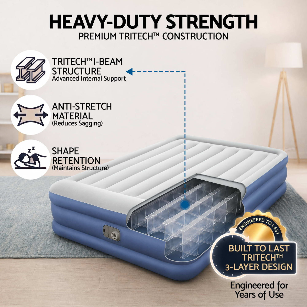 Bestway Air Mattress Queen Inflatable Bed 46cm Airbed Blue