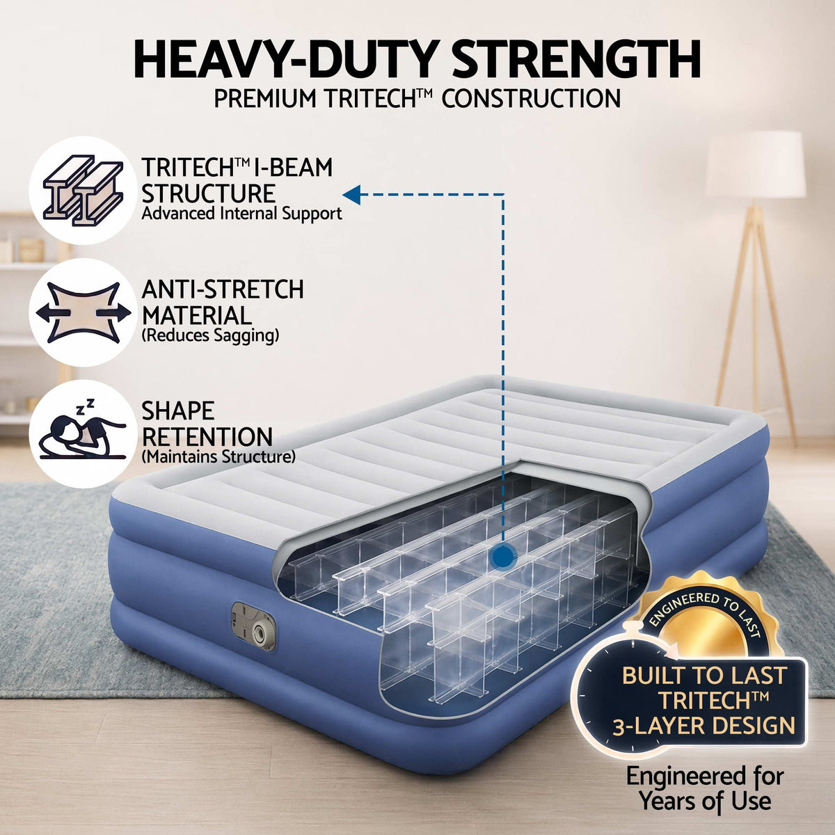 Bestway Air Mattress Queen Inflatable Bed 61cm Airbed Blue