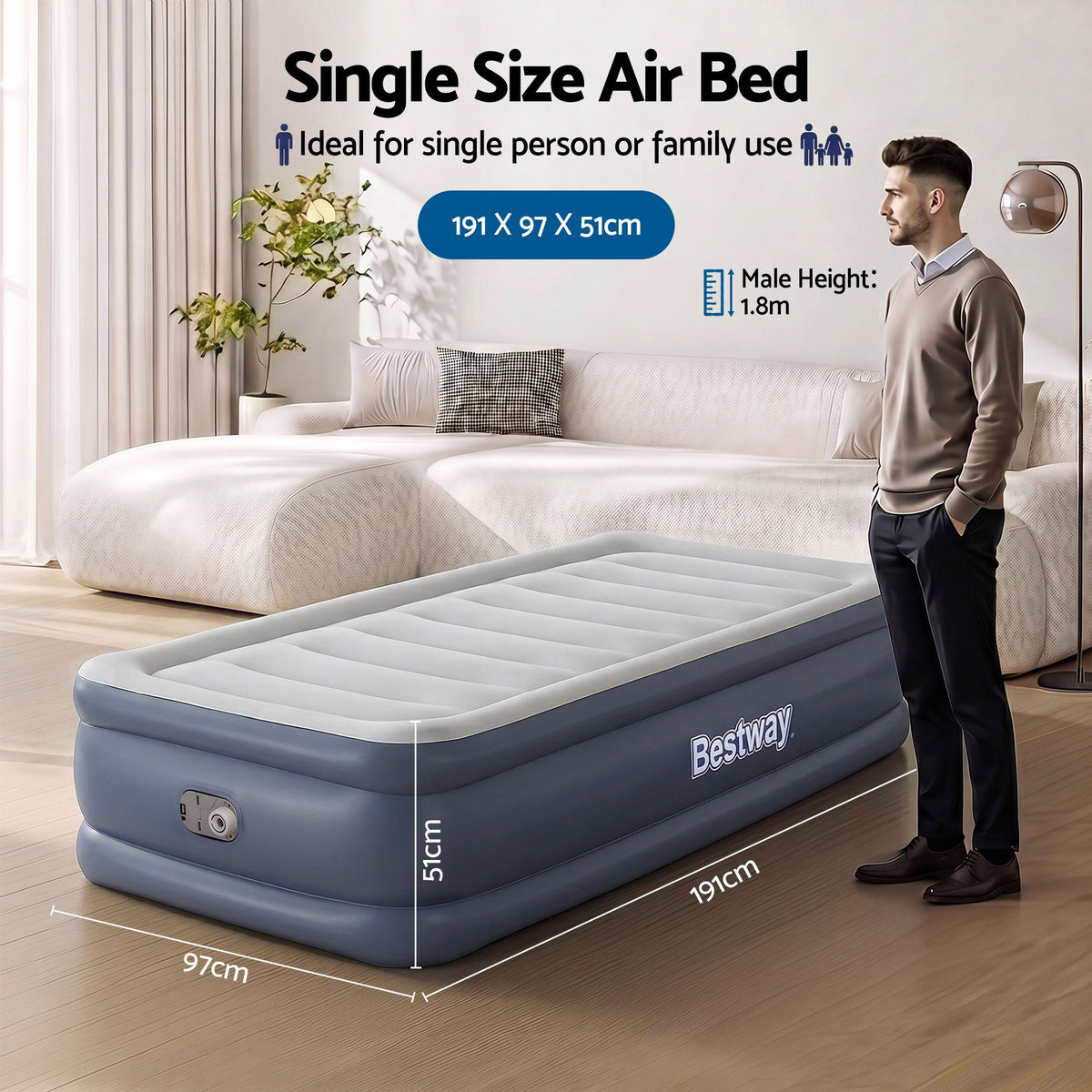 Bestway Mattress Air Bed Single Size 51CM Inflatable Camping Beds Home Outdoor