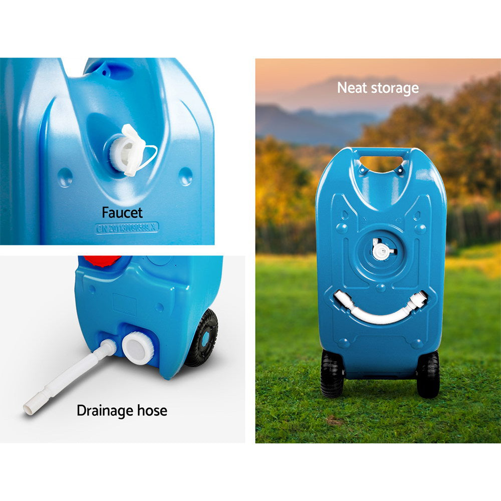 Weisshorn 40L Portable Water Container Carrier Wheels Water Tank Camping Blue
