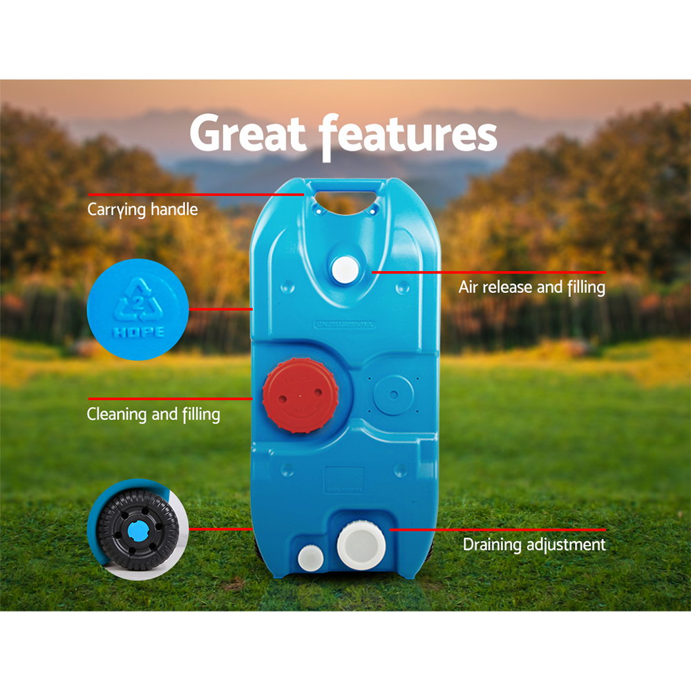 Weisshorn 40L Portable Water Container Carrier Wheels Water Tank Camping Blue