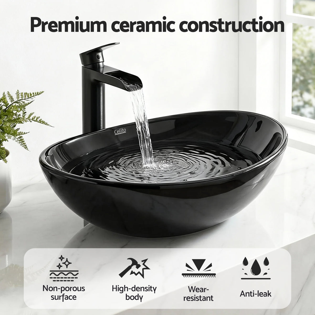 Cefito Bathroom Basin Ceramic Vanity Sink Hand Wash Bowl 41x34cm - CB-005-BK1