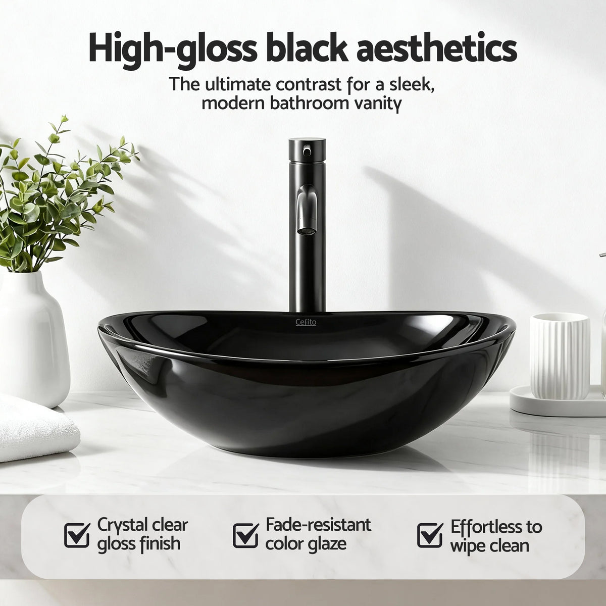Cefito Bathroom Basin Ceramic Vanity Sink Hand Wash Bowl 41x34cm - CB-005-BK1