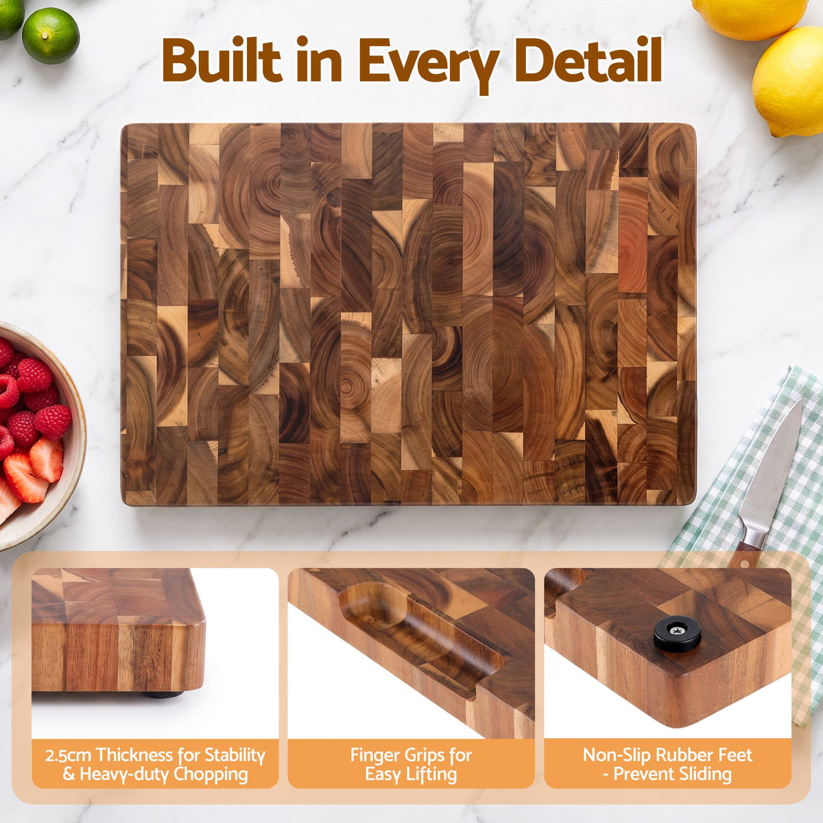 5-Star Chef Acacia Wooden Cutting Board End Grain Chopping Board
