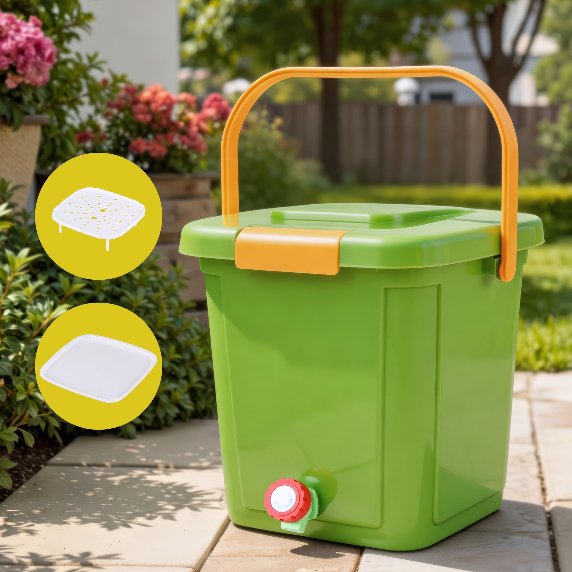 Gardeon 15L Kitchen Compost Bin Food Waste Caddy Drain Tap Green