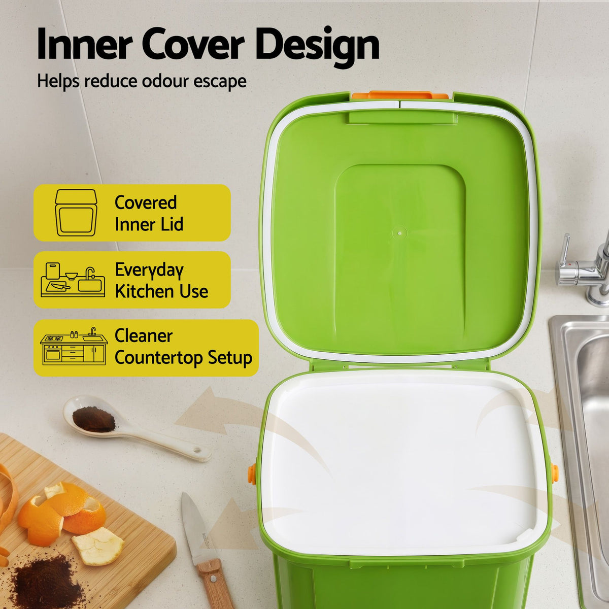Gardeon 20L Kitchen Compost Bin Food Waste Caddy Drain Tap Green