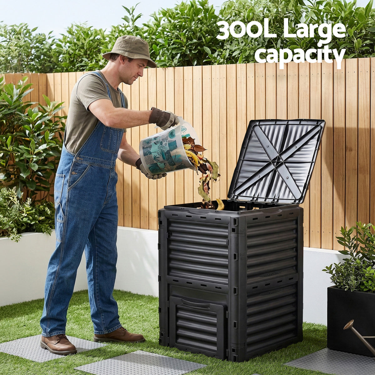 Gardeon Compost Bin 300L Heavy-Duty Black Outdoor Composter - CBIN-300L-BK