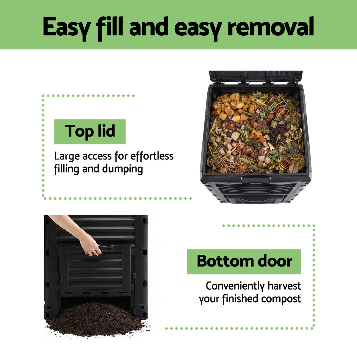Gardeon Compost Bin 300L Heavy-Duty Black Outdoor Composter - CBIN-300L-BK
