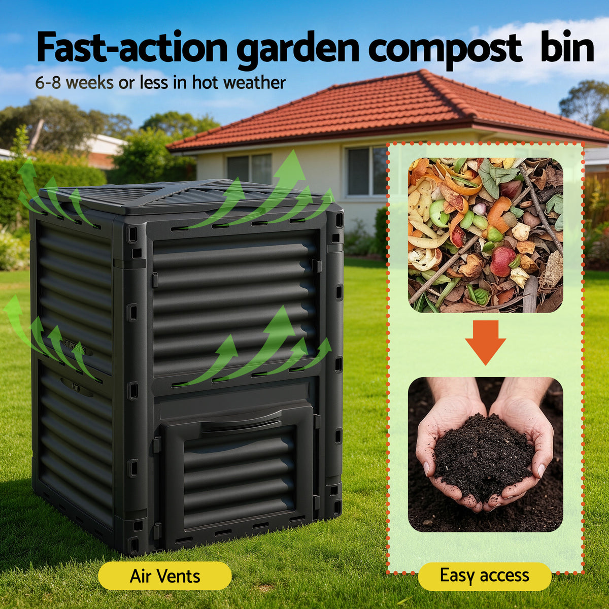 Gardeon Compost Bin 300L Heavy-Duty Black Outdoor Composter - CBIN-300L-BK